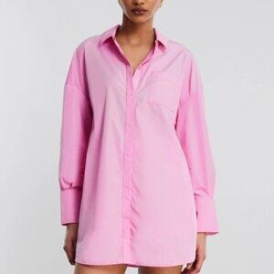 BCBGMAXAZRIA Collared Button-up Top In Fuchsia Pink - Size M - NWT